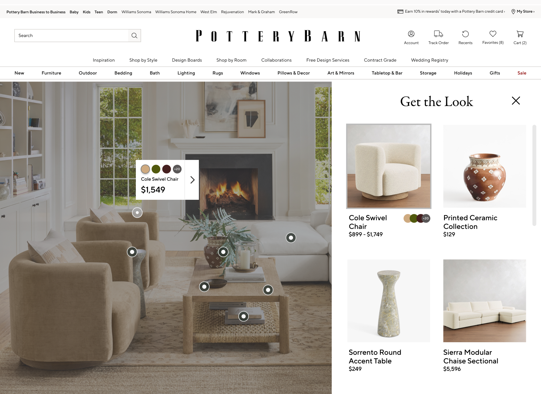 Pottery Barn editorial module product discovery