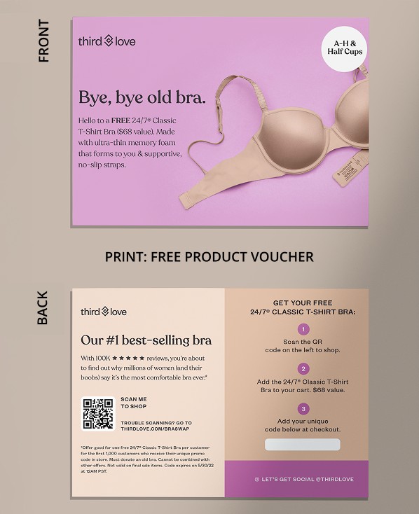 ThirdLove free product voucher front and back