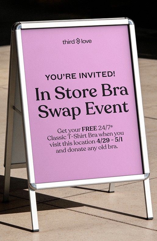 ThirdLove in-store bra swap event A-frame sign
