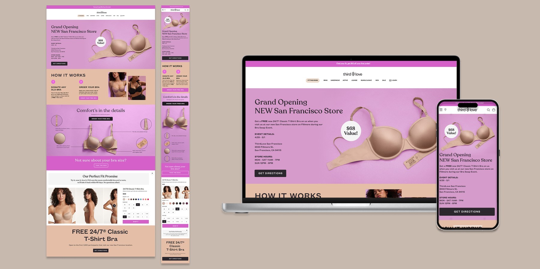 ThirdLove landing page shown across desktop and mobile mockups